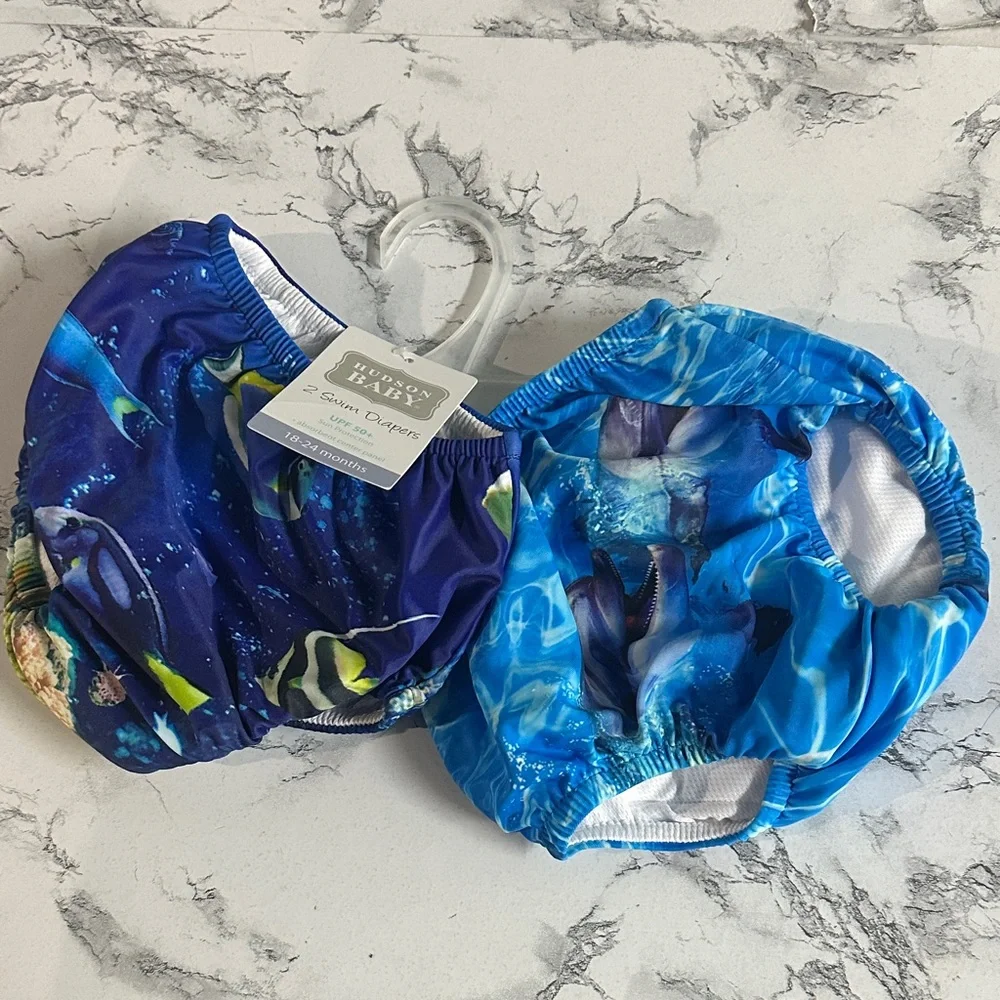 Hudson Baby Navy Ocean Reusable Swim Diaper Covers 2 Pack Size 18-24 Months